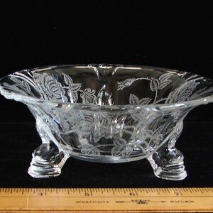 Heisey Glass 3-Toed Candy / MINT DISH, Etched Rose Pattern 1949-57, Dolphin Feet